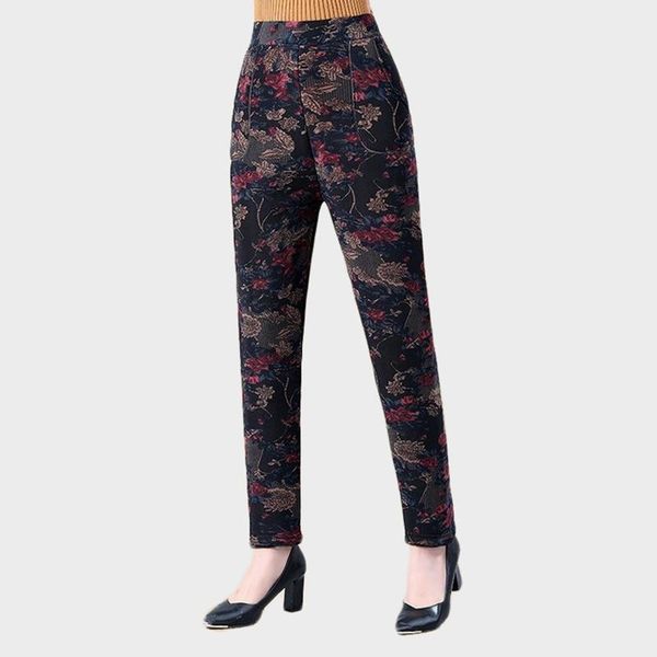 

women's pants & capris middle age clothing women large size winter warm printing high waist cotton plus velvet quality assurance 193, Black;white