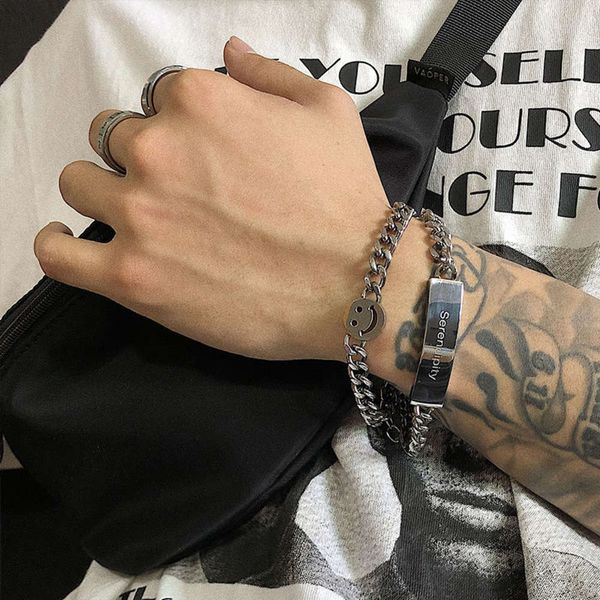 

,bracelet han xiaolian simple letter square cool tide versatile hip hop adjustable men's and women's titanium steel bracelet, Golden;silver