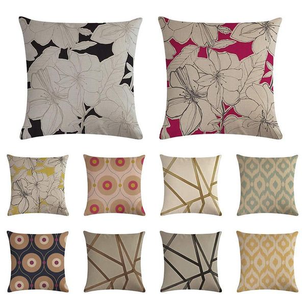 

cushion/decorative pillow geometric stripe splicing cushion cover flower linen car chair sofa household decoration 45x45cm