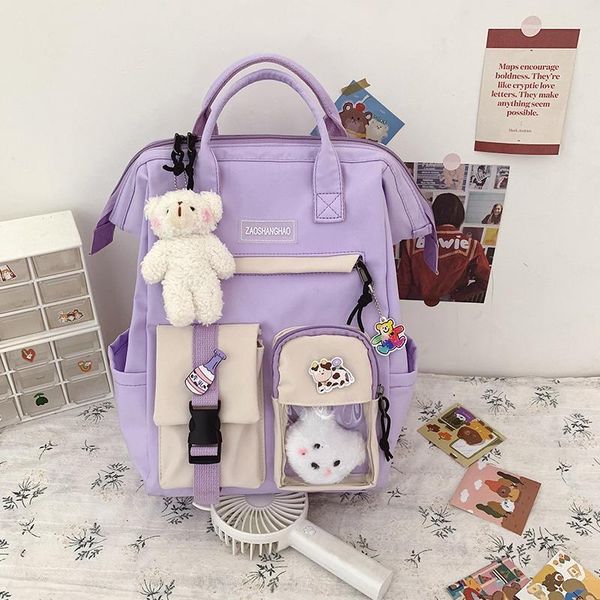 

preppy purple backpack women waterproof candy colors backpacks fancy high school bags for teenage girl cute travel rucksack