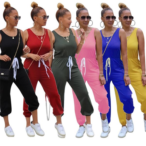 

women's jumpsuits & rompers womens sleeveless skinny solid color ladies causal scoop neck capris pant clothes vgg6, Black;white