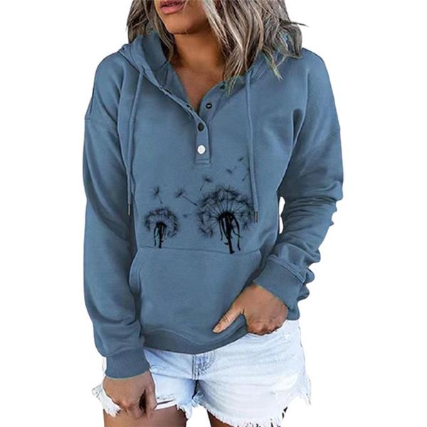 

women's hoodies & sweatshirts women casual drawstring button pullover vintage landscape printed hooded sweatshirt loose autumn winter, Black