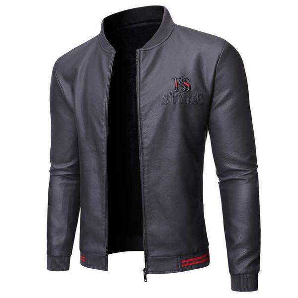 

negizber korean pu men leather jacket casual solid color slim fit 211009, Black