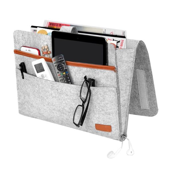 

storage bags felt bedside bag pouch bed desk sofa tv remote control hanging caddy organizer holder pockets 1pc