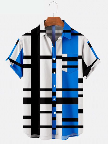 

men's casual shirts 2021 summer short sleeve shirt large size striped creative 1 digital printed top, White;black