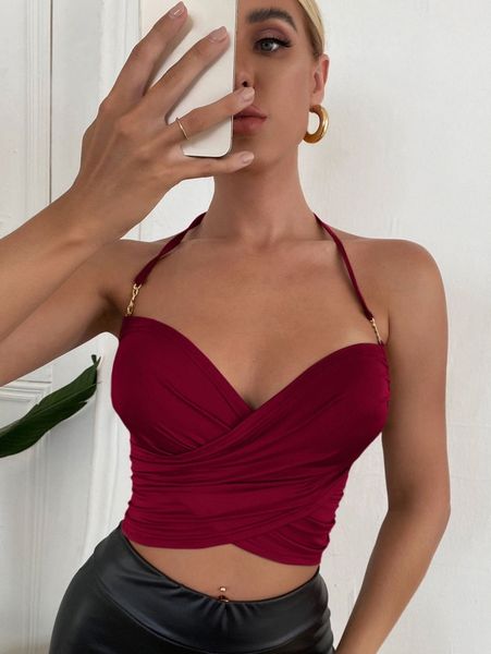 

crossover tie back crop halter z8yo#, White