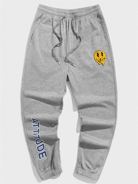 

men letter graphic expression patched drawstring waist sweatpants w8mo#, Black