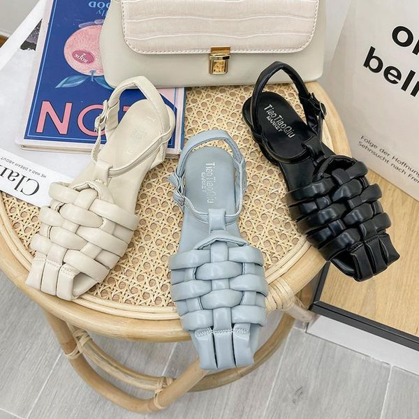 

sandals closed toe black shoes for women 2021 summer women's flat heels breathable beige low retro ladies gladiator