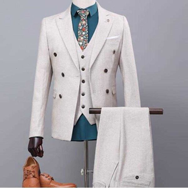 

men's suits & blazers double solid color breasted suit three s for professional korean bride set fall esdg, White;black