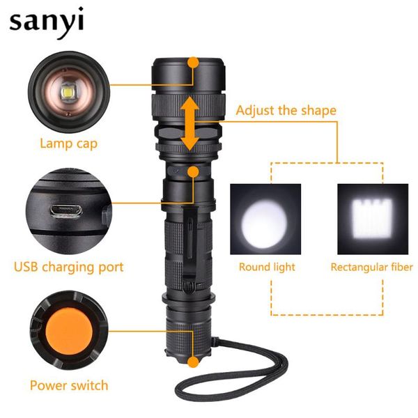 

battery usb charging xml-l2 led 3800lm 5 modes zoomable rechargeable for camping hunting flashlights torches