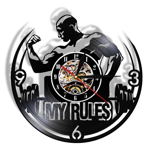 

my rule motivational record wall clock gym time bodaybuilding fitness muscle man weighting bodybuilder gift clocks