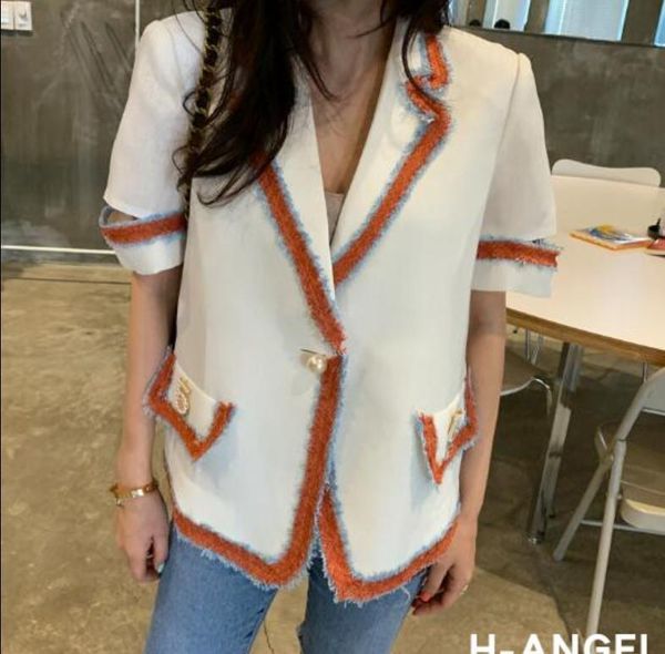 

women's jackets spot light summer kind of aristocratic temperament luxury fashion color matching edge half sleeve short coat lapels, Black;brown