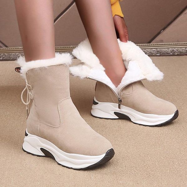 

boots women's casual snow shoes autumn winter breathable slip-on wedges heel outdoor keep warm thermal plus size, Black