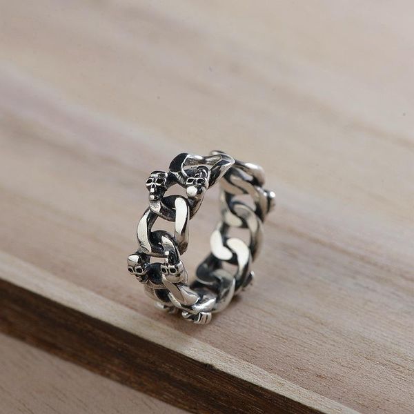 

silver ring 100% original pure s925 sterling rings for women jewelry open adjustable size punk skull cluster, Golden;silver