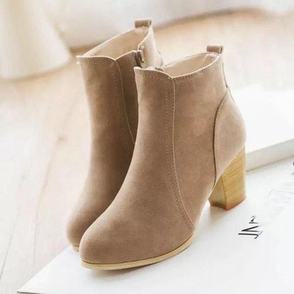 

boots women ankle 2021 fashion suede leather high heel ladies shoes for drop, Black