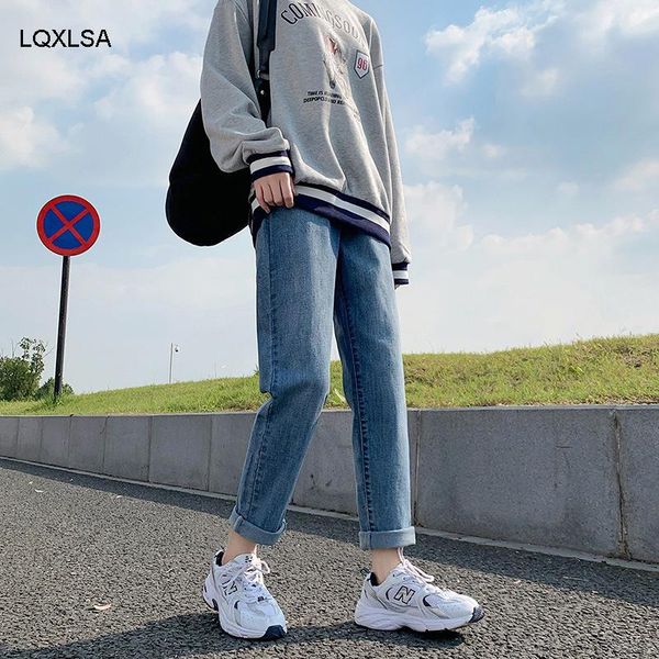

beige womens korean fashion street style loose straight casual denim pants plus size mom jeans 2021 summer black sky blue women's