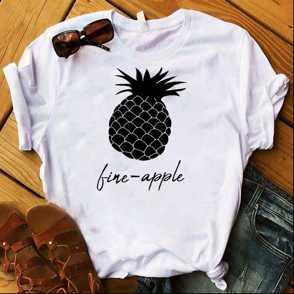

pineapple fruit printed short sleeve women t shirts tee clothes graphic, White