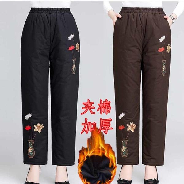 

women's pants & capris women winter thick flowers warm harem casual mom plaid trousers female plus size elastic high waist sweatpants, Black;white