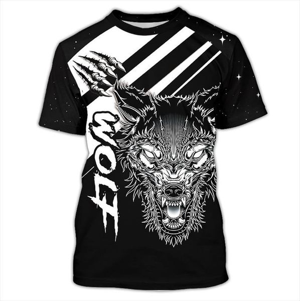 

redcats graffiti line wolf mens print casual short sleeved 3d, White;black