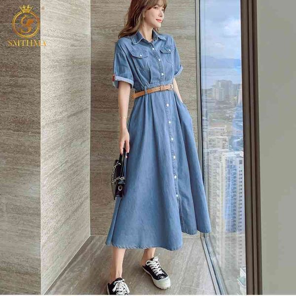 

casual dresses summer short sleeve party es robe 2021 fashion single-breasted denim shirt vestidos with belt jicu, Black;gray