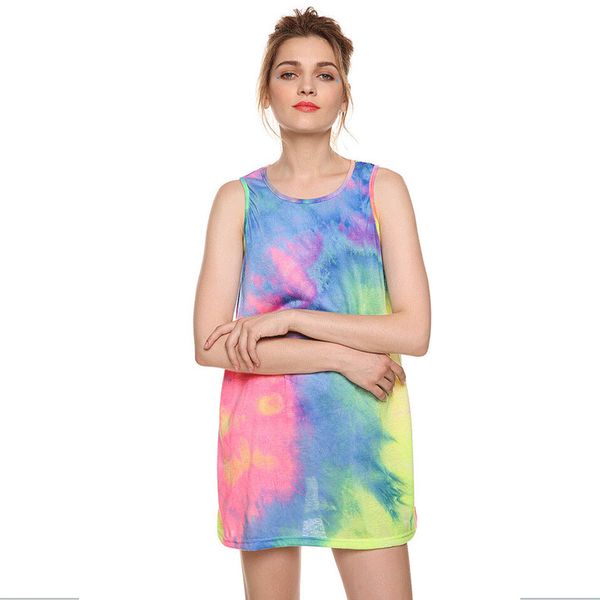 

fashionable short summer women's dynamic tie dyed sleeveless skirt, Black