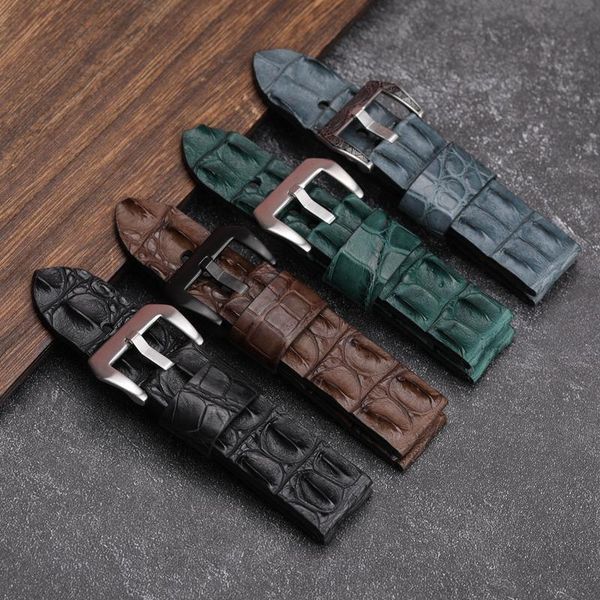 

watch bands american crocodile leather watchband handmade 24mm strap, compatible with pam111 441 men's bracelet, Black;brown