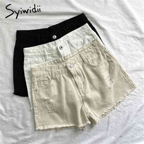 Syiwidii Ripped Jean Shorts für Frauen Hohe Taille Kleidung Baumwolle Weiß Schwarz Beige Cut Out Quaste Loch Mode Sommer Denim 210722