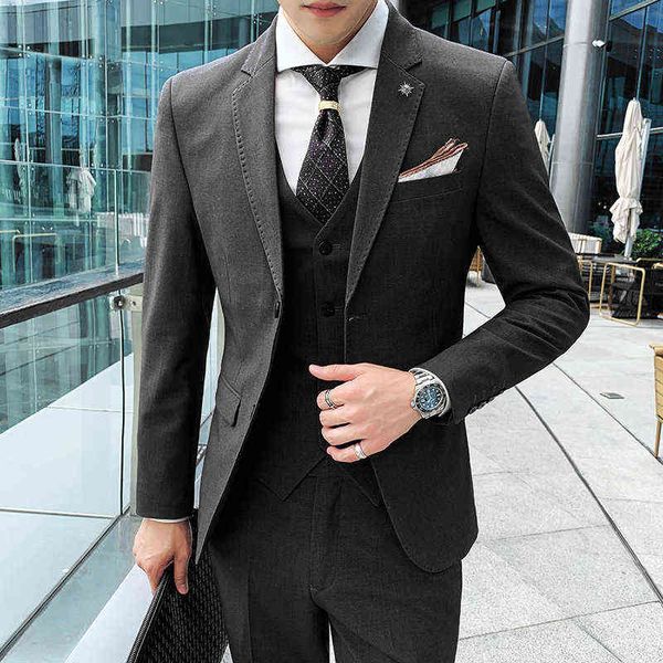 

luxury suits blaze suit men's groom's two button british three piece slim fit korean version trendy and handsome casual suit, Black