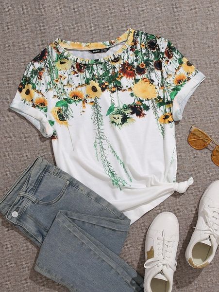 

floral print tee t1sw#, White