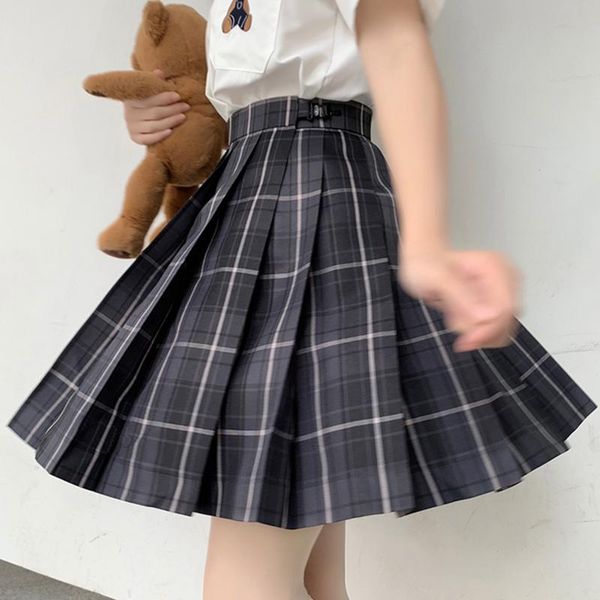 

skirts zoki jk women plaid mini skirt high waist grey school dancing pleated fashion a line japan summer cute girls faldas 2021, Black