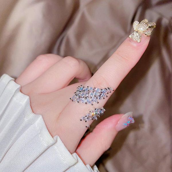

cluster rings crystal for women real 925 sterling silver luxury jewelry shiny zirconia ring wedding engagement band valentine's day, Golden;silver