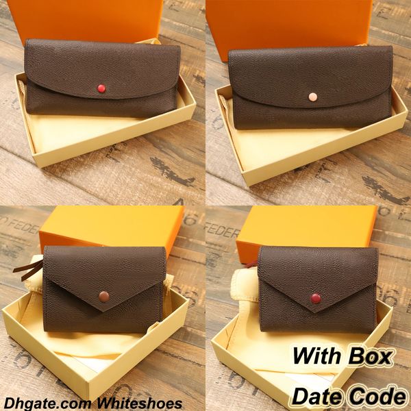 

zipper purse men women leather wallet original box date code lady ladies long wallets card holder 60136 41938, Red;black