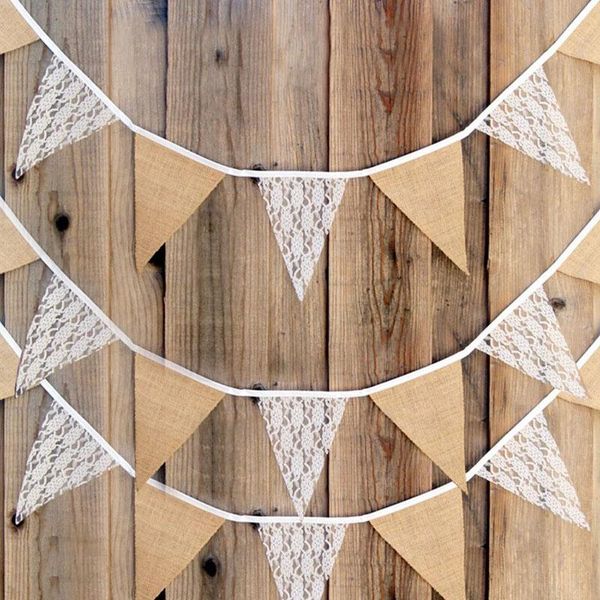 

party decoration burlap linen pennant kids boy girl lace bunting flags vintage 3.3m wedding decor birthday decorations