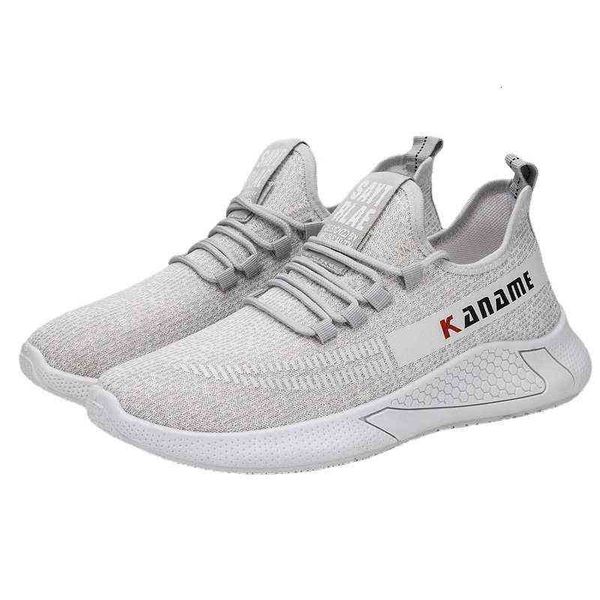 

autumn men's shoes 2021 flying woven breathable casual mesh sports running, Black