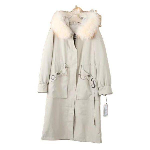 

women's fur & faux haining pie overcomes middle and long detachable liner raccoon dog collar to slim down, Black