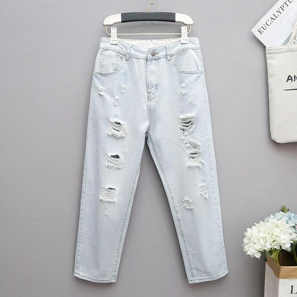 

women's jeans vintage hole ripped for women clothes loose denim harem pants high waist mom streetwear boyfriend q2607, Blue
