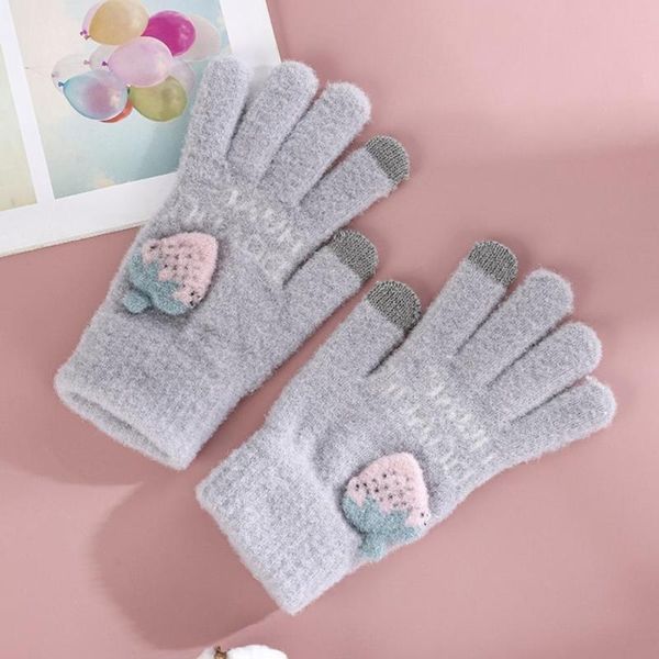 

children's mittens 1 pair winter gloves warm stretchy skin-friendly strawberry decor girls riding knitted for travel, White
