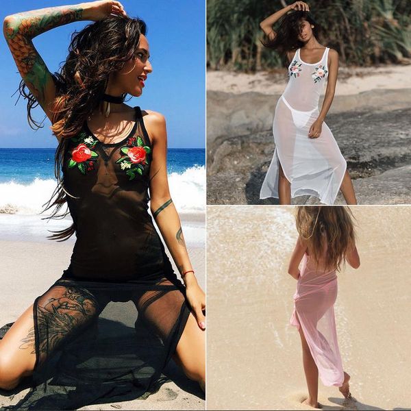 

women's swimwear round neck beachwear sun protection breathable crochet casual bikini skin-friendly outdoor sea ankle length, White;black