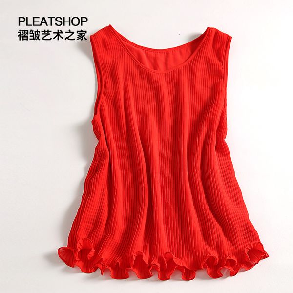 

knits solid color o-neck sleeveless fashion fold ruffles t-shirts, White