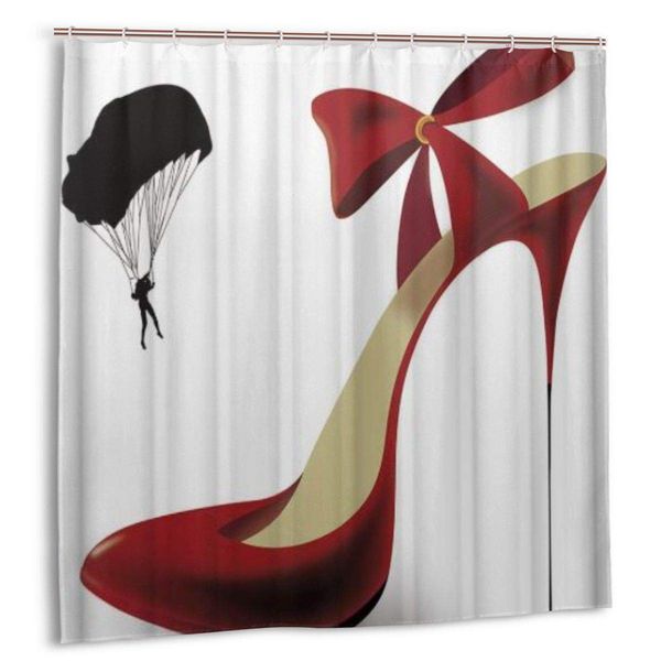 

shower curtain,creative woman red high heels parachute,custom design waterproof shower curtains bathroom decor include