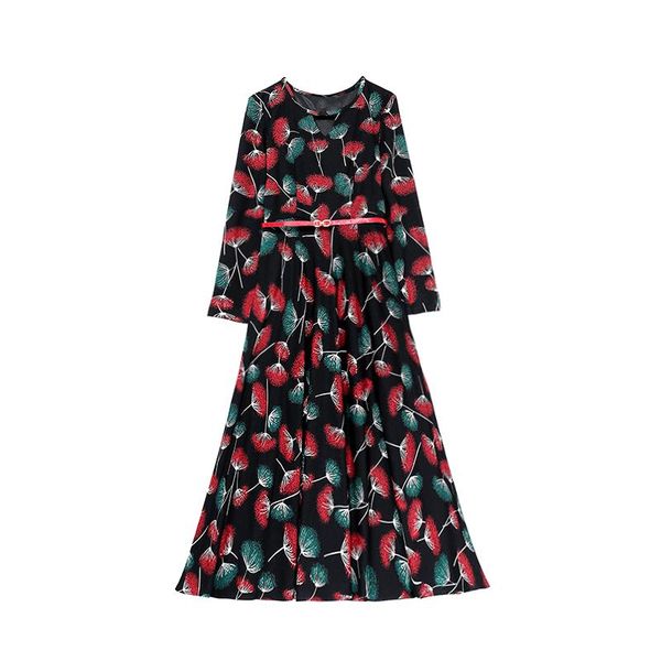 

casual dresses floral print dress women elegant robe pull vestido festa boho black plus size long sleeve clothes, Black;gray