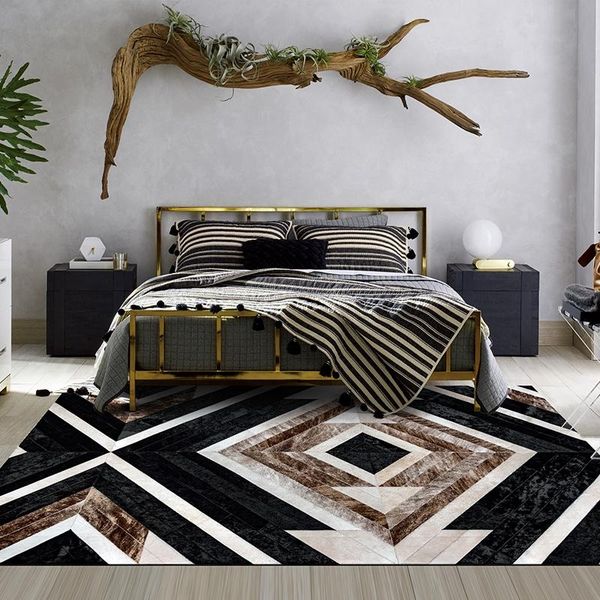 

carpets nordic style luxury cowhide patchwork rug, real cow leather carpet for living room decoration villa area rug