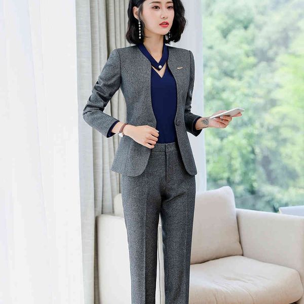 

pant s-5xl ladies suits cleavage v blazer with black gray blue pants 2 piece set for the office el wear, White