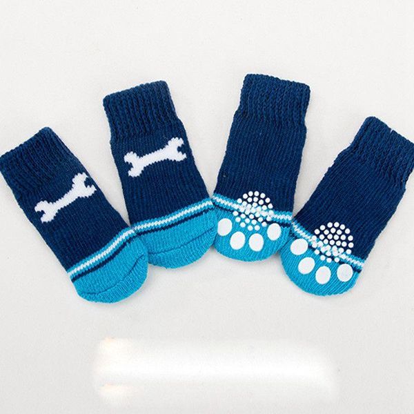 

dog apparel pet socks anti-slip bone warm puppy indoor soft blue cotton 4 cute