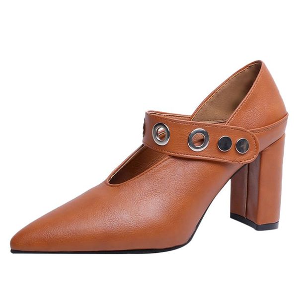 

dress shoes sagace fashion slip on pumps high heels lady square heel pointed toe for women casual female, Black