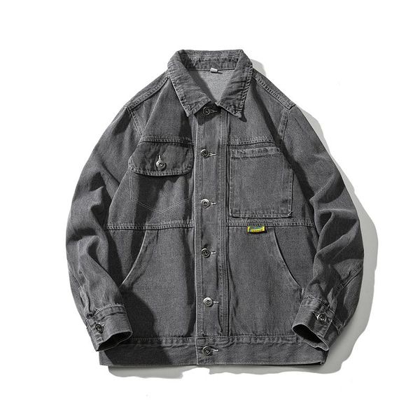 

men's jackets 2021 fall large size denim jacket loose casual solid color lapel single-breasted, Black;brown