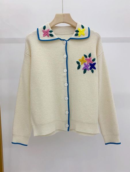 

women's knits & tees embroidered floral women knittd sweater autumn 2021 turn-down collar long sleeve sweet single-breasted cardigan ou, White