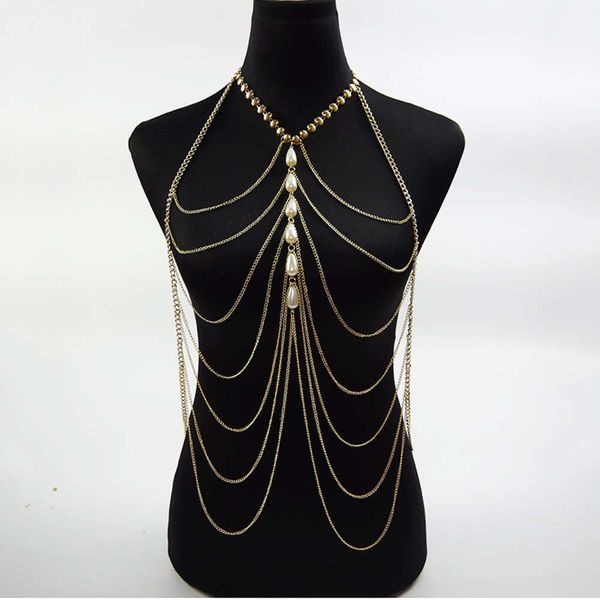 

body chain bikini tassel pearl body chain necklace, Silver