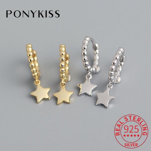 

trendy s925 sterling silver beads stars dangle huggie hoop earrings for women anniversary accessory fine jewelry &, Golden;silver