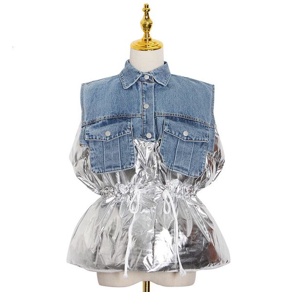

Denim sewing cotton woman's waistcoat winter fashion casual attire single-breasted design jacket vest, Black;brown